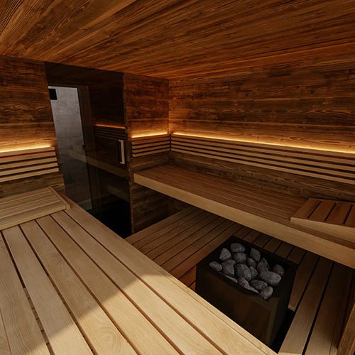 ThermaSol Ombra 5 Person Outdoor Traditional Sauna Cabin with Lounge & Bronze Glass -  product_vendor - Peak Primal Wellness