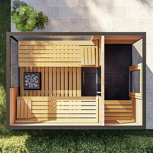 ThermaSol Ombra 5 Person Outdoor Traditional Sauna Cabin with Lounge & Bronze Glass -  product_vendor - Peak Primal Wellness