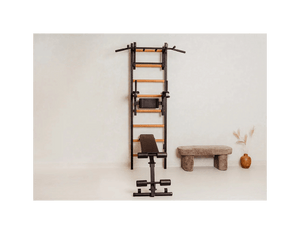 BenchK 233B Wall Bars Swedish Ladder showcasing the durable steel and beech wood construction for a versatile home gym system.