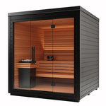 Auroom Mira L 5-Person Outdoor Traditional Sauna Cabin Kit w/ Black Thermo-Spruce Wood -  product_vendor - Peak Primal Wellness