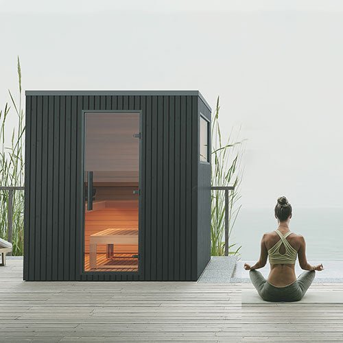 Auroom Garda 6-Person Fully Assembled Outdoor Traditional Sauna Cabin w/ Black Thermo-Pine Wood -  product_vendor - Peak Primal Wellness