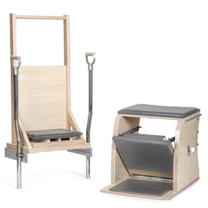 Close-up of the Elina Pilates® Combo Wunda Electric Chair highlighting its comfortable leather upholstery and high-density foam padding for optimal support.