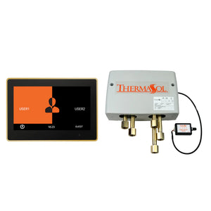 Close-up of ThermaSol DSPU-TT10 Digital Shower Package control panel, highlighting the digital interface and customizable settings option.