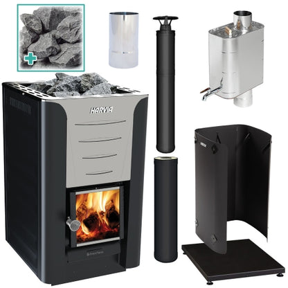Harvia Pro 20 BK WH Pkg Wood-Burning Sauna Stove Package, 24kW