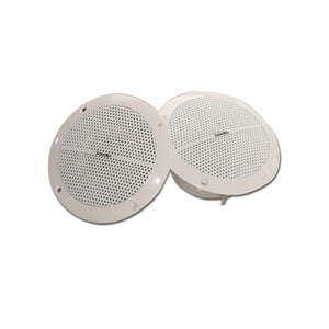 ThermaSol HOM-SPK-WHT Steam Shower Speakers showcasing their modern, round design in a sleek white finish, perfect for delivering full-range audio in wet environments.