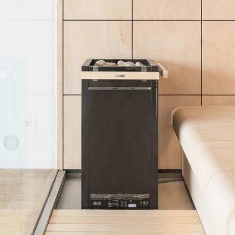 Harvia Virta HL110E with deep stone compartment for efficient heating, includes 150 lbs. of authentic Harvia stones for enhanced sauna experience.